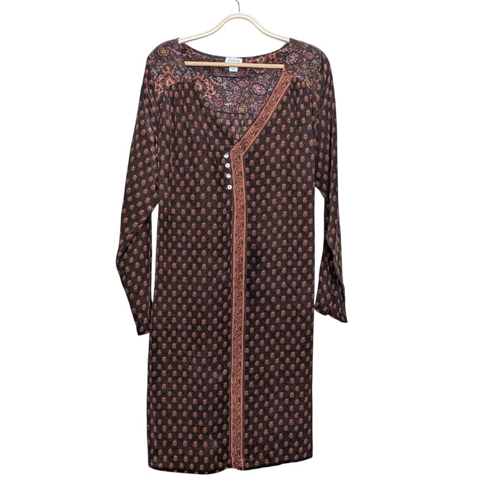 Sundance Ali Floral Paisley Dress Large Mixed Print Beaded Belt Long Sleeve